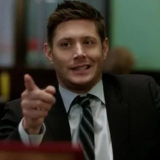 🚥 Dean Winchester Supernatural Dean, sobrenatural, traje, señalando whatsapp sticker