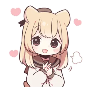 💕 Ragazza anime, Chibi, Kawaii, Carino, Orecchie da orso, Cuori telegram sticker