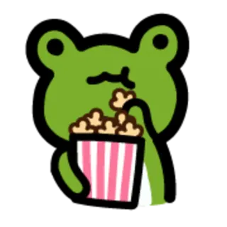 🍿 rã, pipoca, comendo, desenho animado, fofo, verde telegram sticker