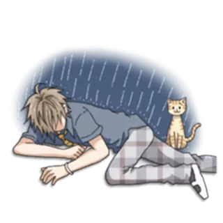 😞 anime, boy, cat, sleep, sad, illustration telegram sticker
