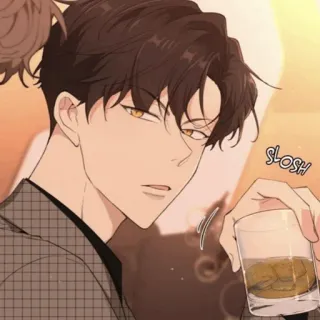 🎗 SLOSH 男, 飲み物, こぼれる, アルコール, イラスト, グラス, 氷, 茶髪 telegram sticker