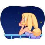 🫠 garota anime, noite, estrelas, cabelo loiro, olhando estrelas, varanda, desenho animado telegram sticker