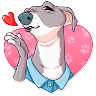 😘 สุนัข, สัตว์, การ์ตูน, หัวใจ, ส่งจูบ, ความรัก, เกรย์ฮาวด์ whatsapp sticker