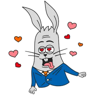 😍 Hase, Liebe, Cartoon, Anzug, Herzen, Verrückt, Ausdruck, Animiert telegram sticker