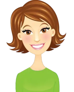 😁 femme, dessin animé, portrait, sourire, chemise verte, cheveux bruns telegram sticker