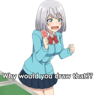😰 Why would you draw that?? anime, zszokowany, gra karciana, zaskoczony, pytanie, kreskówka telegram sticker