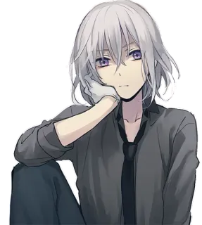 😕 anime, manga, boy, white hair, purple eyes, character telegram sticker