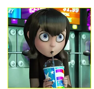 😶 Mavis Dracula Hotel Transylvania мультфильм, Мэвис, Монстры на каникулах, анимированный, вампир, девушка, напиток telegram sticker