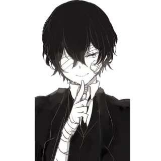 😏 Anime, Charakter, Grinsen, Bandagen, Monochrom telegram sticker