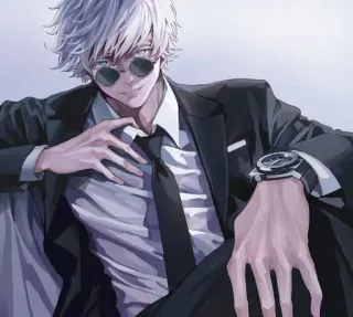 🙂 anime, man, suit, sunglasses, white hair whatsapp sticker