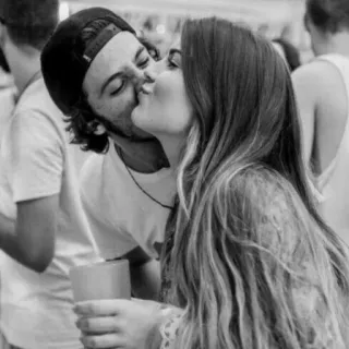 ❤ baiser, couple, amour, romance, personnes, affection, noir et blanc, relation telegram sticker