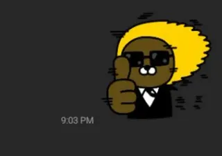 😮‍💨 9:03 pm animal, dessin animé, lunettes de soleil, pouce levé, agent, personnage whatsapp sticker