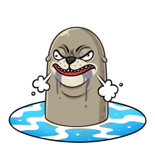 😡 foca, animale, cartone animato, arrabbiato, acqua, personaggio telegram sticker