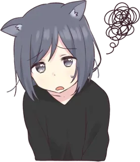 😔 cat ears, anime, confused, cartoon, kawaii telegram sticker