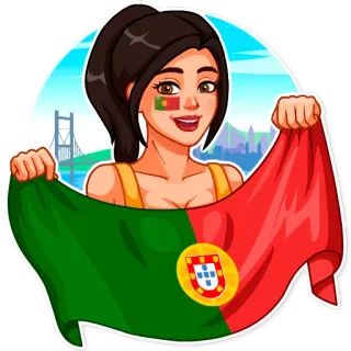 🇵🇹 Portugal, bandera, mujer, morena, pintura facial, portugués, dibujos animados whatsapp sticker