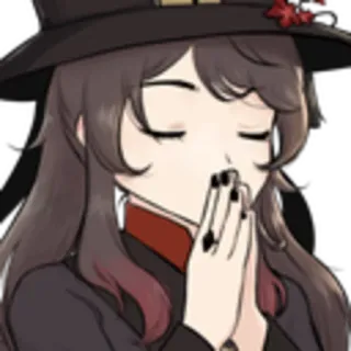 🌸 Hu Tao Genshin Impact Anime, Ragazza, Cappello, Occhi Chiusi, Pregare, Carino telegram sticker