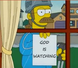 🕋 Ned Flanders The Simpsons GOD IS WATCHING Ned Flanders, I Simpson, Dio, guardando, cartone animato telegram sticker