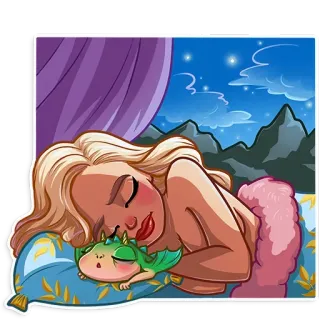 😴 dormir, femme, dragon, dessin animé, mignon, fantaisie, nuit telegram sticker