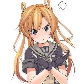 😤 Anime, Mädchen, wütend, Handschuhe, blonde Haare, Uniform telegram sticker