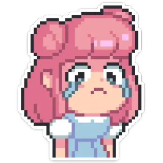 😭 pixel art, piangere, ragazza, triste, carino, capelli rosa, pixelato telegram sticker
