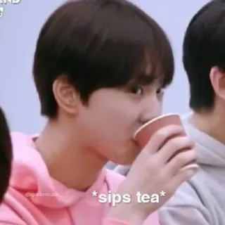 🍵 *sips tea* boit du thé, boire, mème, réaction, kpop whatsapp sticker