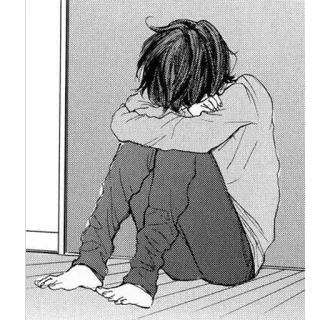 😔 anime, manga, sad, depressed, sitting, emotional telegram sticker