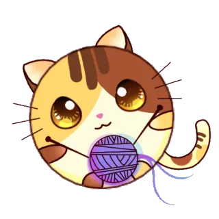 😄 cat, kitten, ball of yarn, knitting, cute, kawaii whatsapp sticker