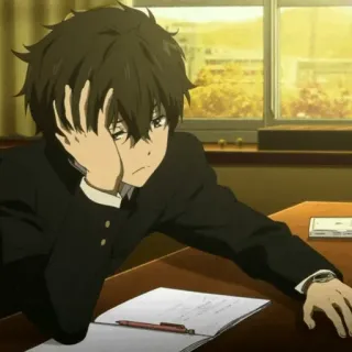 🩸 Houtarou Oreki Hyouka anime, anak laki-laki, sekolah, desktop, mengantuk, bosan, pelajar telegram sticker