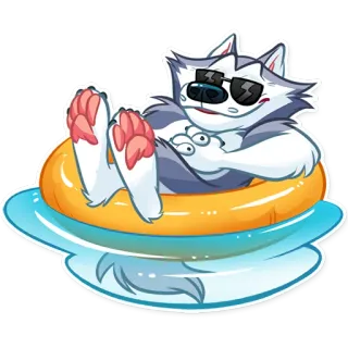 😎 Hund, Sonnenbrille, Schwimmen, Pool, Entspannung, Husky, Cartoon whatsapp sticker