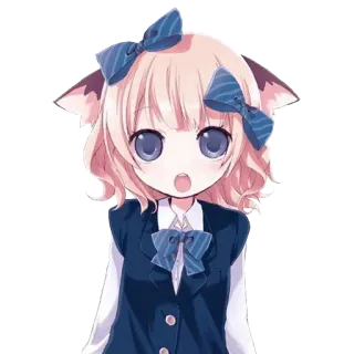 😮 Anime, Niedlich, Katzenohren, Mädchen, Kawaii, Manga, Illustration whatsapp sticker