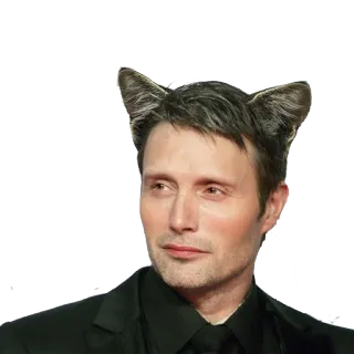 😼 Mads Mikkelsen, orejas de gato, celebridad, actor, retrato telegram sticker