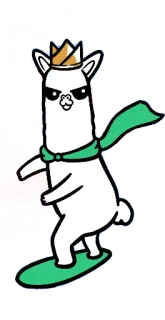 🏄 лама, животное, король, корона, мультфильм, серфинг whatsapp sticker