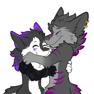 😍 Furry, Anthro, Przytulanie, Uczucie, Wilki, Fioletowy telegram sticker