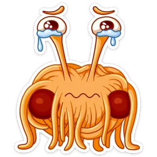 😭 Monstre en spaghetti volant, Satire religieuse, Parodie religion, Pastafarisme, Dessin animé, Yeux, Larmes telegram sticker