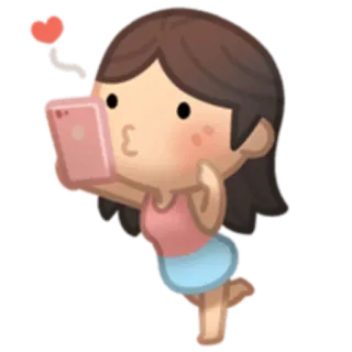 🤳 cartoon, selfie, liefde, hart, meisje, schattig, digitale kunst telegram sticker