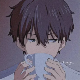 💈 Anime, Bebiendo, Taza, Lindo, Chico, Abrazo telegram sticker