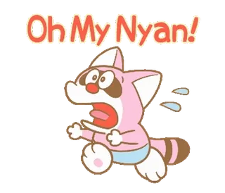 💫 Oh My Nyan! 卡通, 可爱, 猫, 动漫, 搞笑, 感叹号, 粉色 whatsapp sticker