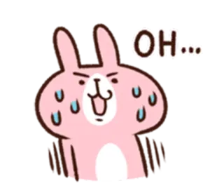 😥 OH... konijn, roze, zweten, angstig, cartoon telegram sticker