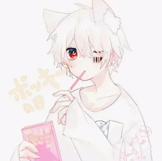 🌸 ポッキーの日 Anime, Anak laki-laki, Pocky, Telinga kucing, Permen lolipop, Imut telegram sticker