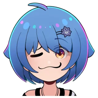🥴 anime, dibujos animados, personaje, pegatina, pelo azul, guiño whatsapp sticker