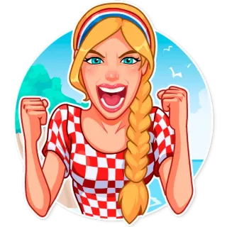 🇭🇷 dibujos animados, mujer, animando, celebrando, emoción, trenza, emoción whatsapp sticker