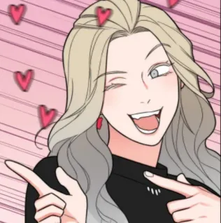 😉 woman, wink, hearts, cartoon, blonde, pointing telegram sticker