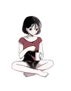 ☕️ femme, assise, boisson, détendue, café, décontracté, fille, animé whatsapp sticker