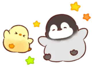 🤩 pollito, pingüino, lindo, kawaii, estrellas, dibujos animados whatsapp sticker