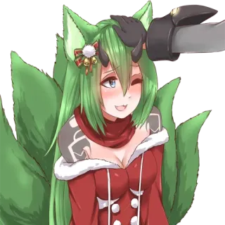 👋 Anime, Noël, Fille, Renard, Fille Anime, Anime Noël, Cheveux Verts telegram sticker