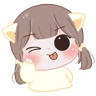 😋 schattig, cartoon, meisje, knipoog, tong, kattenoren telegram sticker