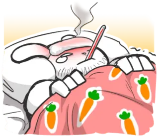 🤒 krank, ill, Hase, Kaninchen, erkältet, Fieber, Bett whatsapp sticker