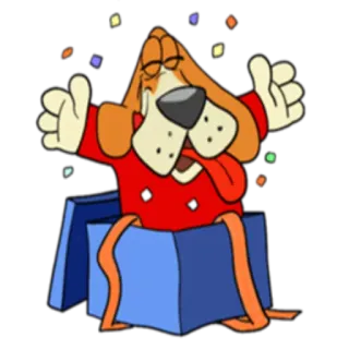 🎉 chien, dessin animé, boîte, confettis, fête, joyeux telegram sticker