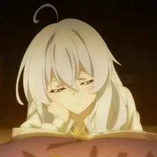 🍃 anime, girl, reading, book, white hair telegram sticker