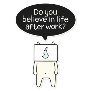 😩 Do you believe in life after work? Cartoon, Bär, Arbeit, Leben, Frage, Apfel telegram sticker